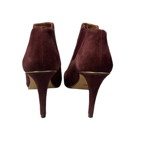 Coach Burgundy Suede‎ Peep Toe Booties Size 7B Elastic Gore - Chic Pull-On Style - Picture 6 of 9
